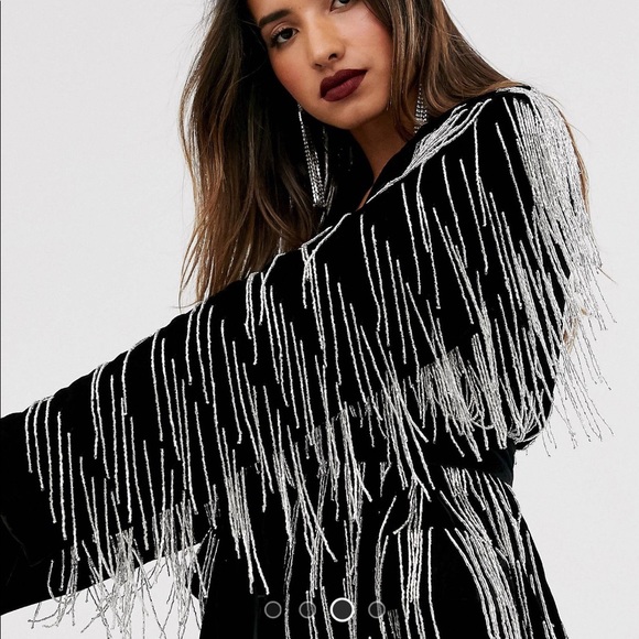 ASOS edition velvet beaded fringe blazer - Picture 5 of 8